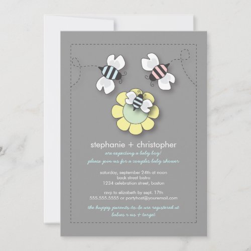 Happy Bee Family Couples Baby Shower for Boy Custom Announcements