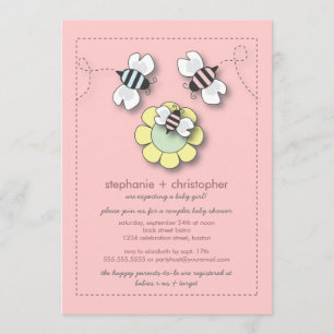 Happy Bee Family Couples Baby Shower for Girl Invitation