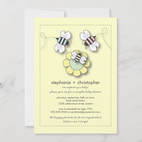 Happy Bee Family Couples Neutral Baby Shower Announcements