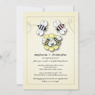 Happy Bee Family Couples Twins Baby Shower Invitation