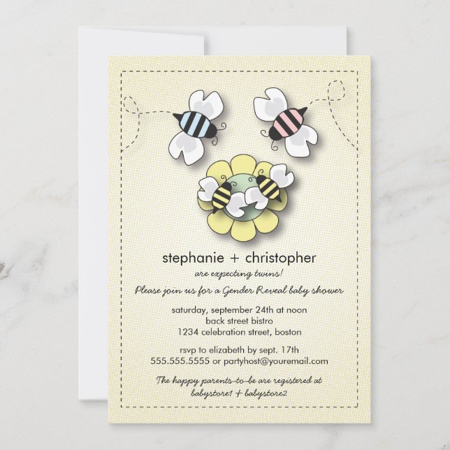 Happy Bee Family Couples Twins Baby Shower Invitation (Front)