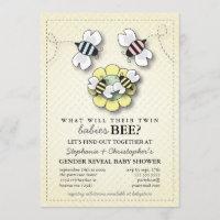 Happy Bee Family Twins Gender Reveal Baby Shower Invitation