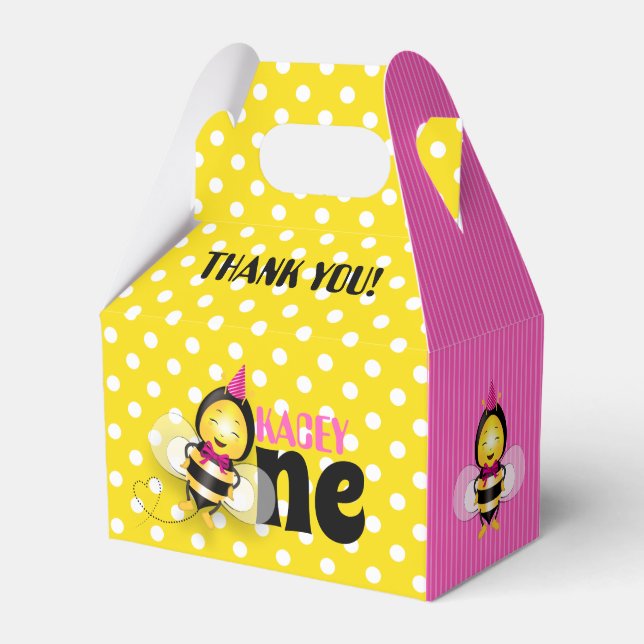Happy Bee First Birthday Gable Box for Girl (Front Side)