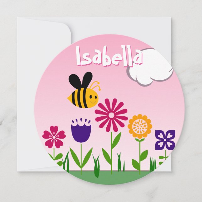 Happy Bee Flower Garden BIRTHDAY Invitation (Front)