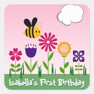 Happy Bee Flower Garden Personalized Square Sticker