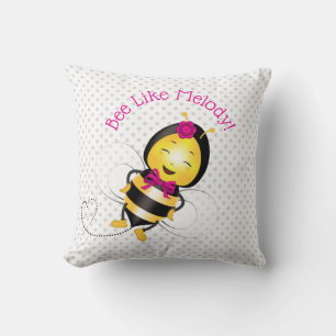Happy Bee Girl Throw Pillows