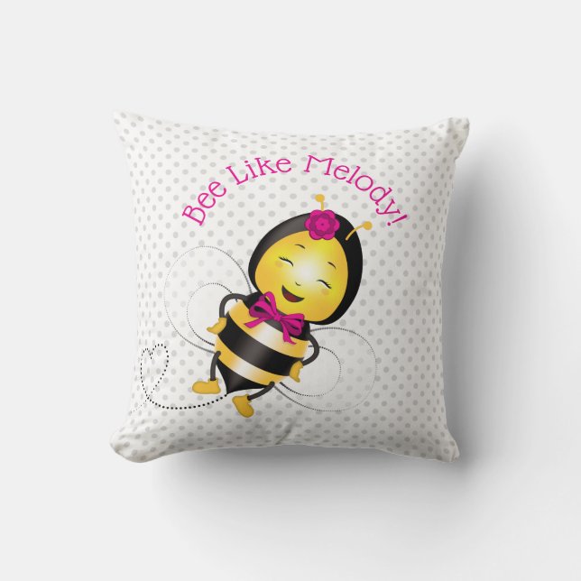 Happy Bee Girl Throw Pillows (Front)