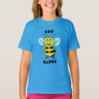 Happy Bee Girls Ruffle T-shirt by Shenanigins at Zazzle