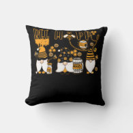 Happy Bee Gnome Honey Lover Beekeeping Throw Pillow