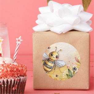Happy Bee Honeycomb Bumblebee Classic Round Sticker