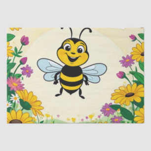 Happy Bee In Colorful Flowers Tissue Paper