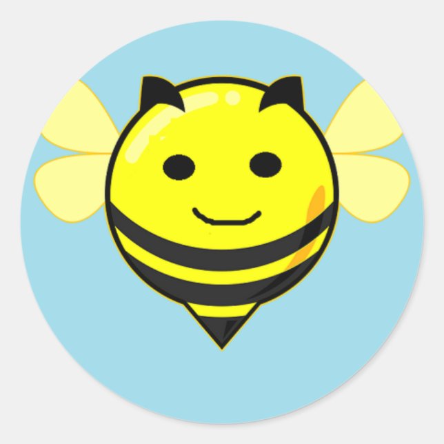 Happy bee on blue classic round sticker (Front)