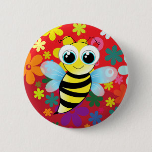 Happy bee pinback button