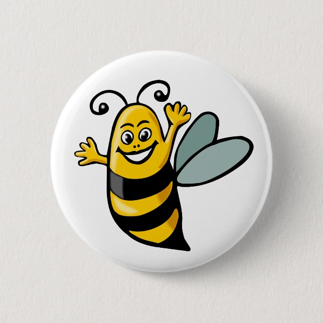 Happy Bee Pinback Button (Front)
