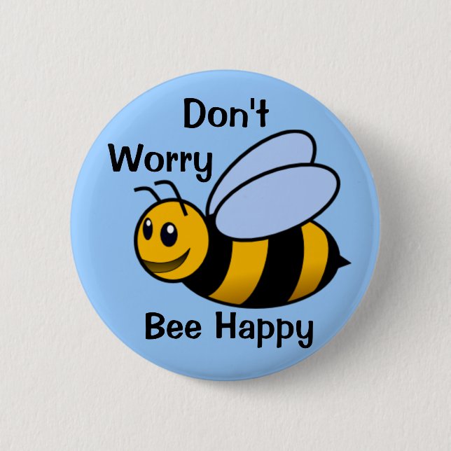 Happy Bee Pinback Button (Front)