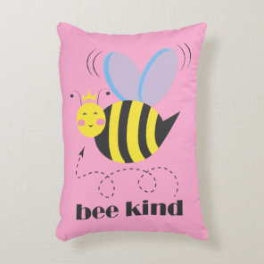 Happy bee princess with crown and slogan Bee Kind Accent Pillow
