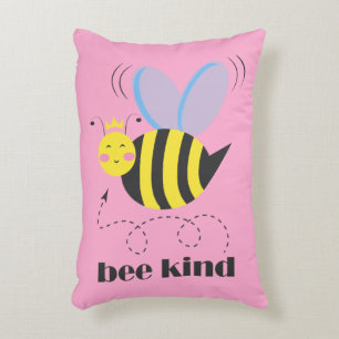 Happy bee princess with crown and slogan Bee Kind Accent Pillow