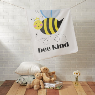 Happy bee princess with crown and slogan Bee Kind Baby Blanket