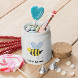 Happy bee princess with crown and slogan Bee Kind Candy Jar