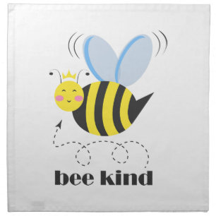 Happy bee princess with crown and slogan Bee Kind Cloth Napkin