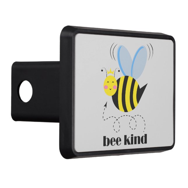 Happy bee princess with crown and slogan Bee Kind Hitch Cover (Right)