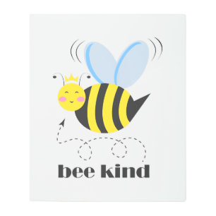 Happy bee princess with crown and slogan Bee Kind Metal Print