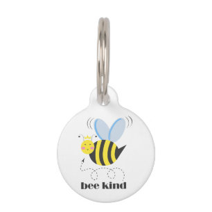 Happy bee princess with crown and slogan Bee Kind Pet ID Tag