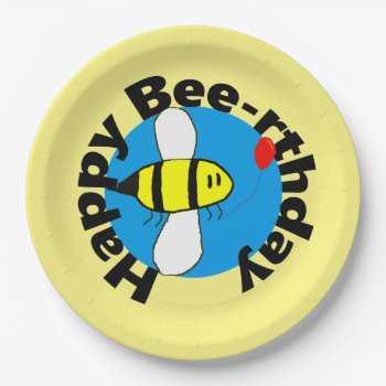 Happy Bee-rthday Cute Bee Birthday Paper Plates by greatgear at Zazzle