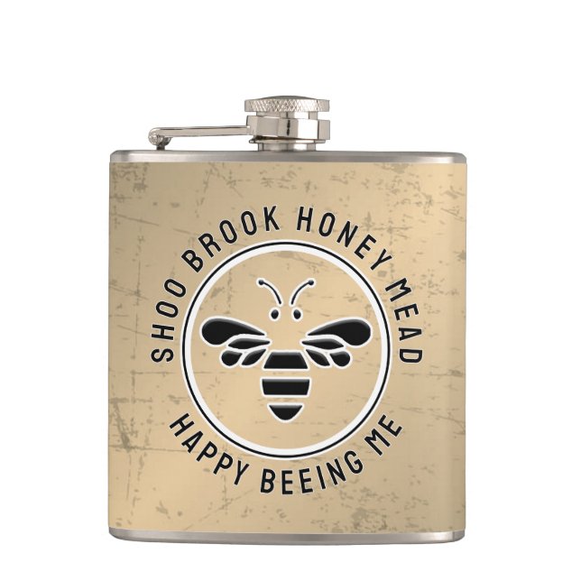 HAPPY BEEING ME Distressed Beekeeper Mead Flask  (Front)