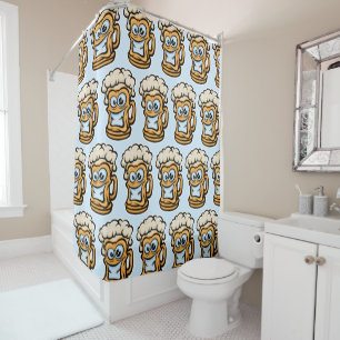 Happy Beer Mug, Funny Illustration Shower Curtain