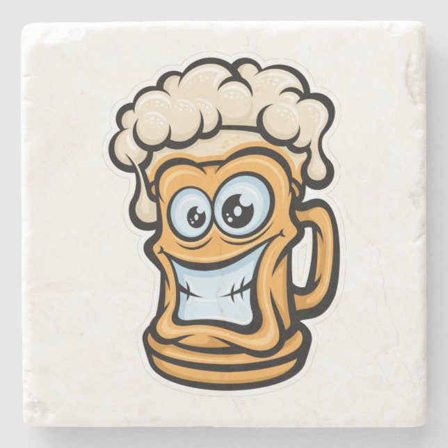 Happy Beer Mug, Funny Illustration Stone Coaster (Front)