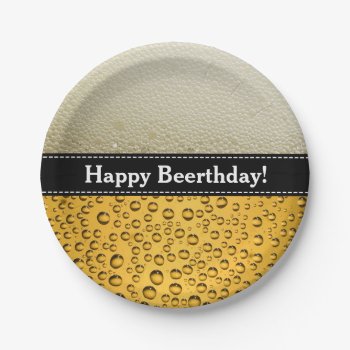 Happy Beerthday! Funny Birthday Or Any Text Paper Plates by MaeHemm at Zazzle