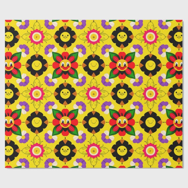 Happy Bees And Flowers For Spring Home Style Wrapping Paper (Flat)