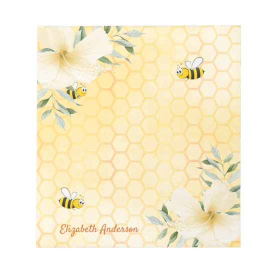 Happy bees honeycomb pattern honey tropical floral notepad