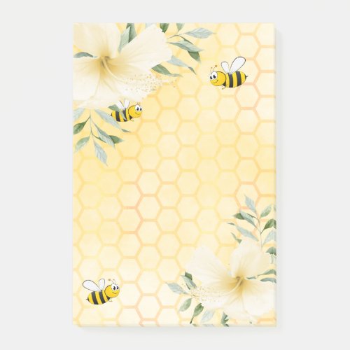 Happy bees honeycomb pattern tropical florals post_it notes