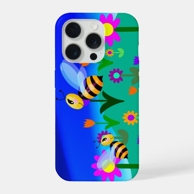 Happy bees in a flower field iphone case (Back)