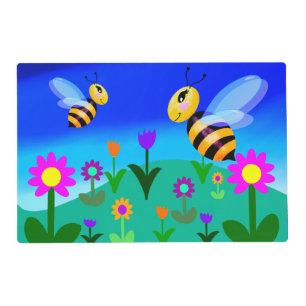 Happy bees in a flower field placemat