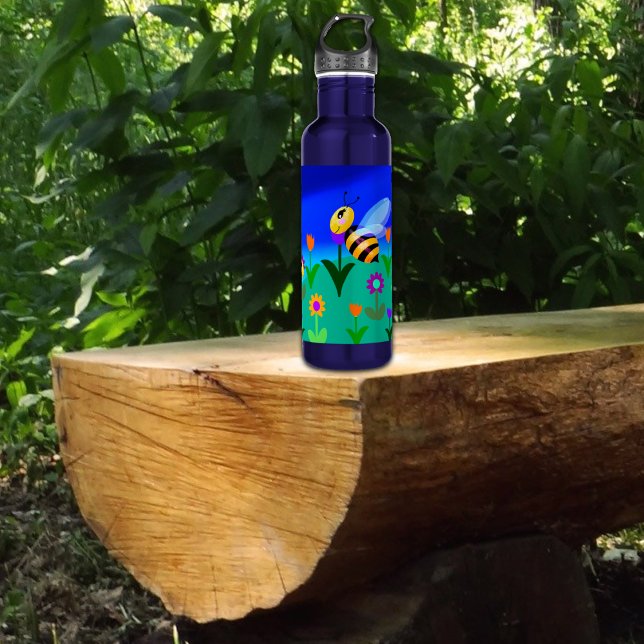 Happy bees in a flower field stainless steel water bottle (Creator Uploaded)