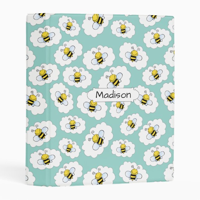 Happy Bees Pattern custom name mini binder (Front/Spine)