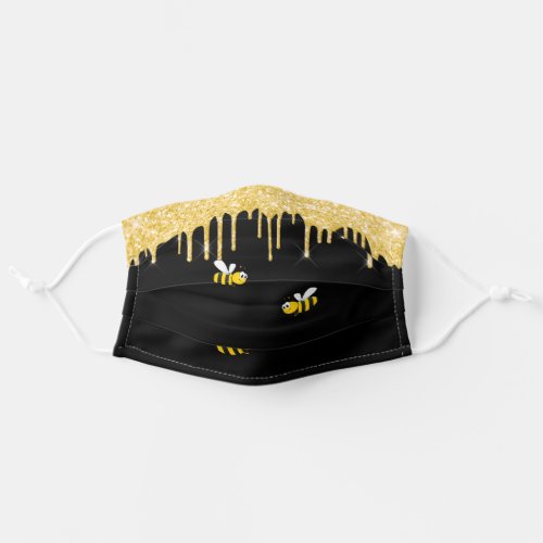 Happy bees yellow black gold glitter drips adult cloth face mask