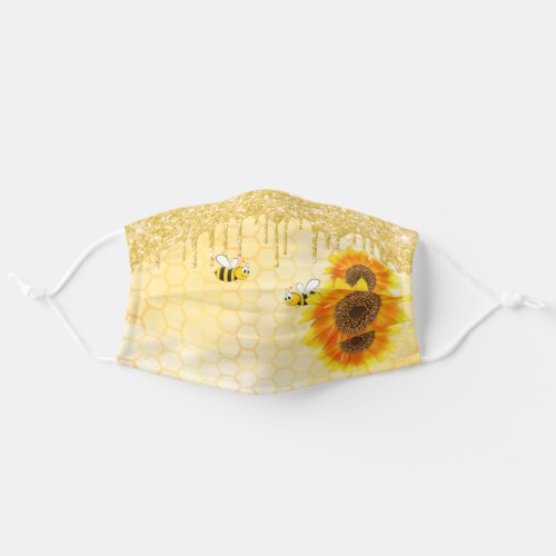 Happy bees yellow glitter drip sunflowers adult cloth face mask