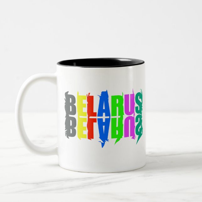 Happy Belarus Colourful Letters Two-Tone Coffee Mug (Left)