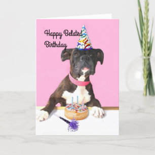 Happy Belated  Birthday Boxer dog greeting card