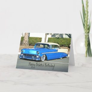 Happy Belated Birthday Classic Blue car  card