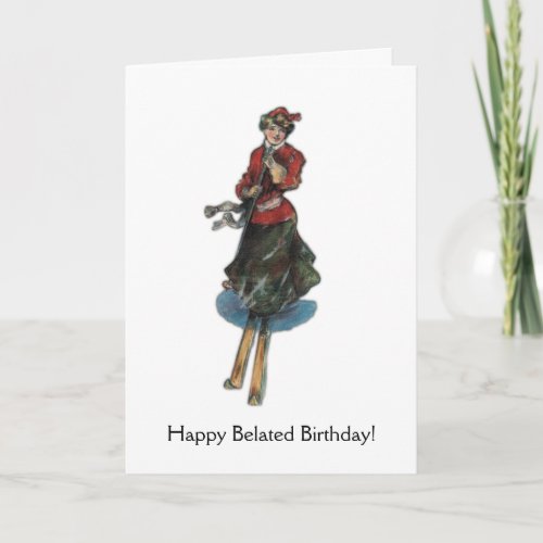 Happy Belated Birthday for a Woman Skier Vintage Card