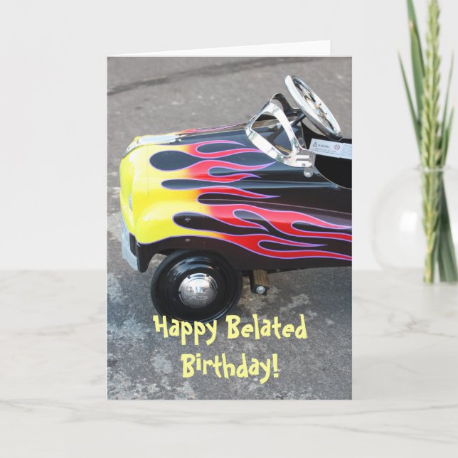 Happy Belated Birthday Toy Car Greeting Card (Front)