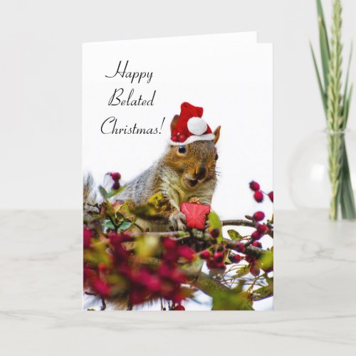 Happy Belated Christmas Squirrel Holiday Card