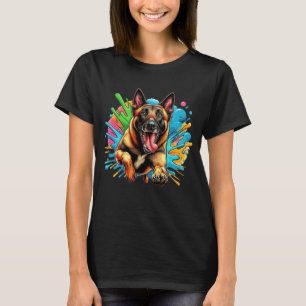 Happy Belgian Malinois in burst of color T-Shirt