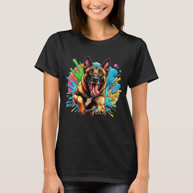 Happy Belgian Malinois in burst of color T-Shirt (Front)
