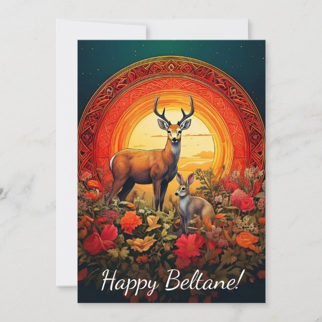 Happy Beltane Deer & Hare Card (Front)